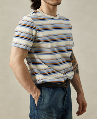 Vintage Striped Cotton Pocket T-Shirt