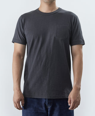 7,4 oz Slub Cotton Loopwheel T-Shirt mit röhrenförmiger Tasche – Dunkelgrau