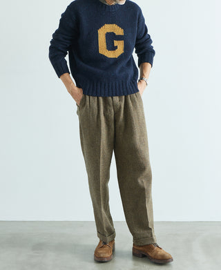 Ivy League Retro Letter Color Contrast Sweater - Navy