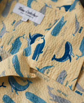 Marine Life Printed Seersucker Short Sleeve Camp Shirt - Light Yellow