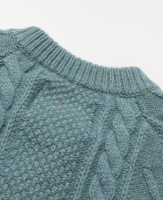 Cable Knit Shawl Collar Cardigan - Pale Blue