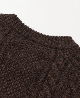 Cable Knit Shawl Collar Cardigan - Brown