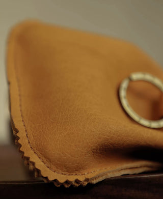 Colored Glaze Drawstring Coin Pouch - Light Brown