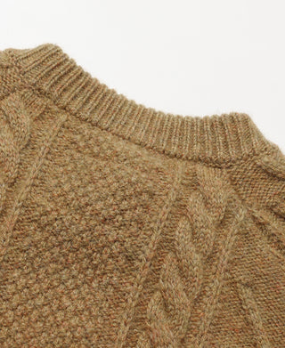 Cable Knit Shawl Collar Cardigan - Ginger