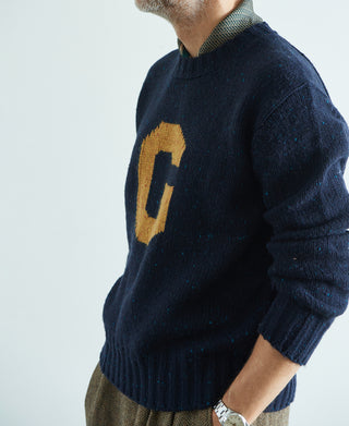 Ivy League Retro Letter Color Contrast Sweater - Navy