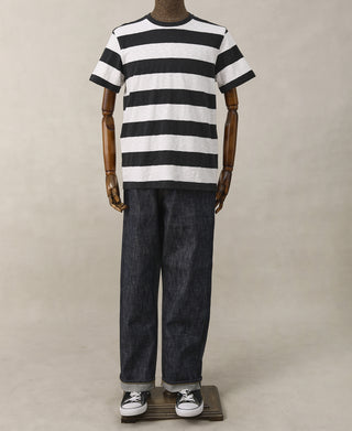 Slub Cotton Wide Striped T-Shirt - Black/White