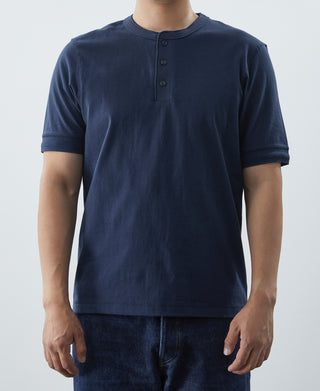 9,3 oz Baumwollschlauch-Henley-T-Shirt – Marineblau