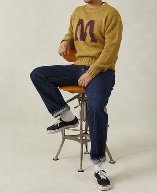 Ivy League Retro Letter Color Contrast Sweater - Yellow