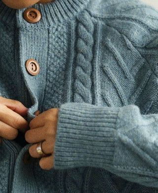 Cable Knit Shawl Collar Cardigan - Pale Blue