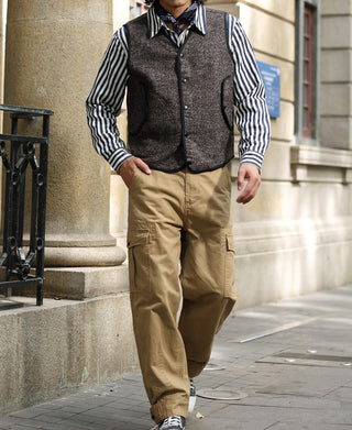 Tweed Herringbone V-Neck Vest - Brown