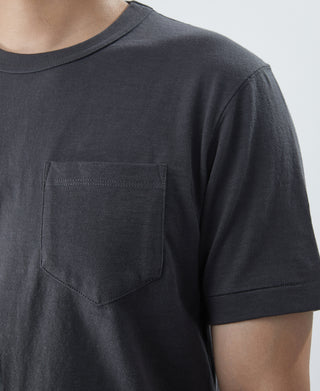 7,4 oz Slub Cotton Loopwheel T-Shirt mit röhrenförmiger Tasche – Dunkelgrau