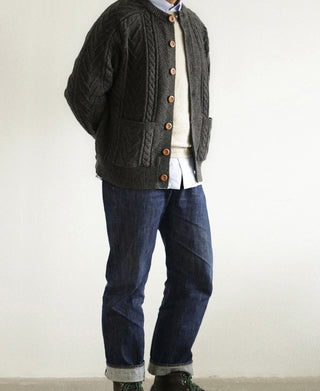 Cable Knit Shawl Collar Cardigan - Dark Gray