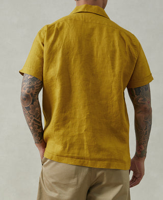 1950s Italian Collar Linen Shirt - Mustard