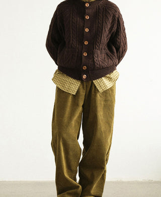 Cable Knit Shawl Collar Cardigan - Brown