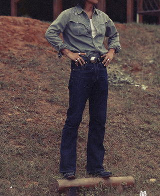 Faded Wash Western Embroidered Denim Shirt