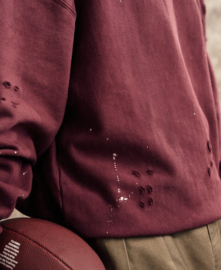 Distressed Splatter Paint Turtleneck Sweatshirt - Wine