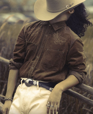 Western Arabesque Embroidered Corduroy Shirt