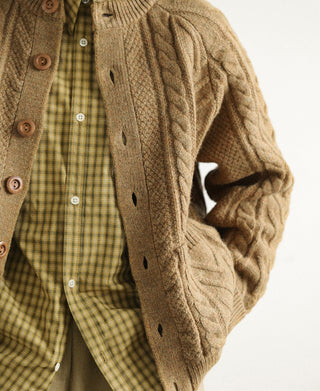 Cable Knit Shawl Collar Cardigan - Ginger