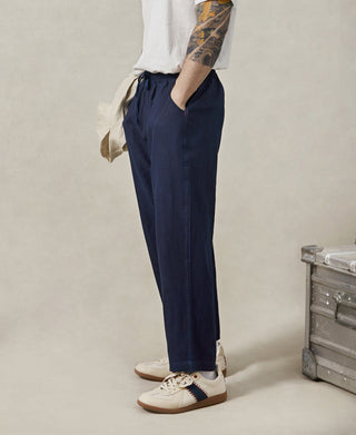 Indigo-Dye Loose Cotton and Linen-Blend Pants