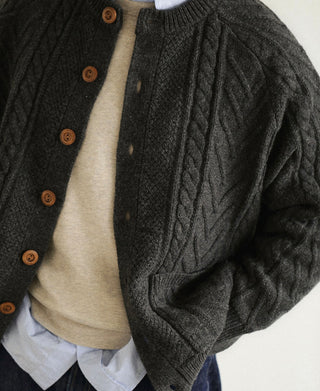 Cable Knit Shawl Collar Cardigan - Dark Gray