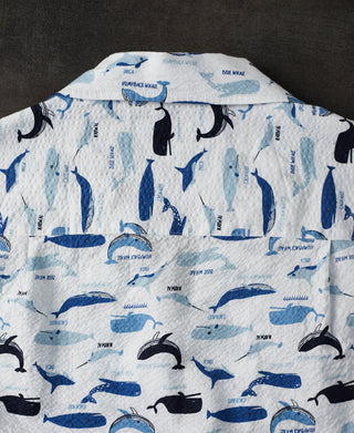 Marine Life Printed Seersucker Short Sleeve Camp Shirt - White