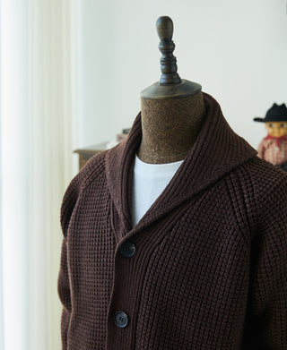 Shawl Collar Raglan Sleeve Wool Cardigan - Dark Brown