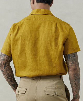 1950s Italian Collar Linen Shirt - Mustard