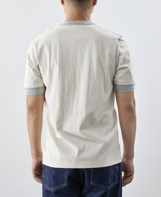 9,3 oz Baumwollschlauch-Henley-T-Shirt – Grau/Aprikose