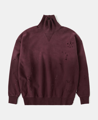 Distressed Splatter Paint Turtleneck Sweatshirt - Wine