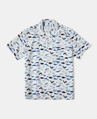 Marine Life Printed Seersucker Short Sleeve Camp Shirt - White