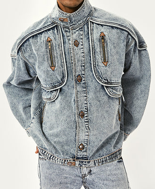 Trench Accent Snow Wash Denim Jacket