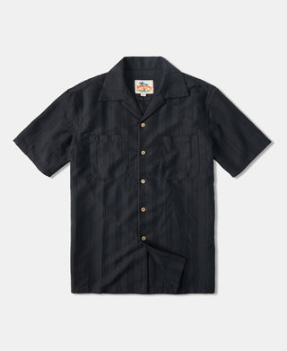 Camp-Collar Dobby Jacquard Stripe Shirt