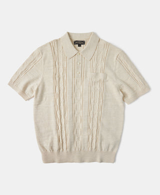 1960s Jacquard Slub Cotton Polo Shirt - Cream