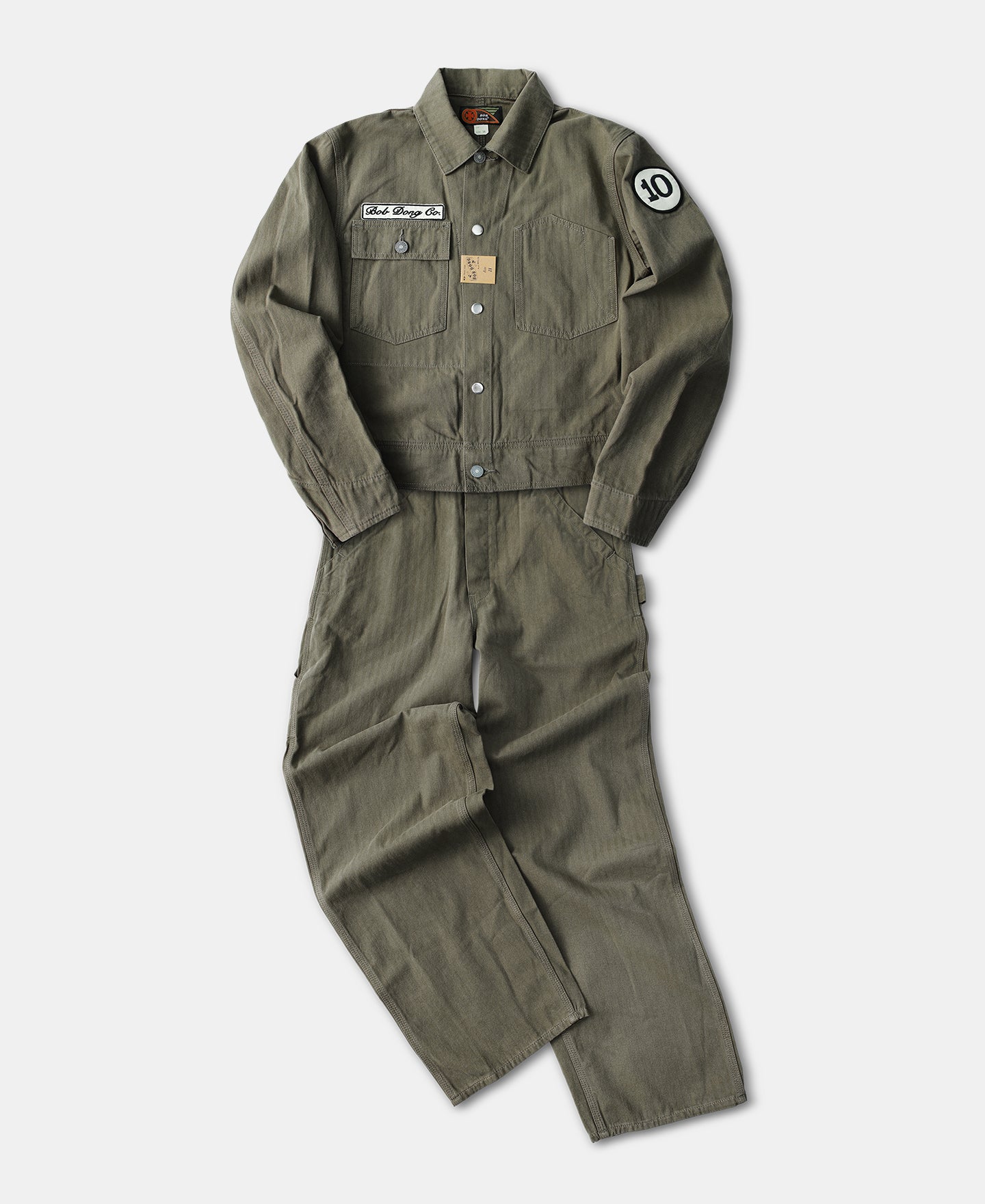 Logo-Print Herringbone Cotton Coveralls - Olive