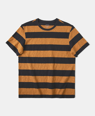 Slub Cotton Wide Striped T-Shirt - Black/Orange