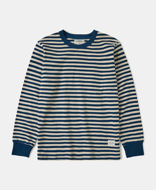 Ribbed Cuff Breton Stripe Long Sleeve T-Shirt - Blue/Apricot