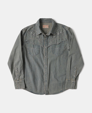 Faded Wash Western Embroidered Denim Shirt