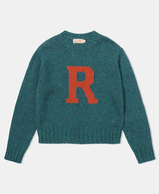 Ivy League Retro Letter Color Contrast Sweater - Lake Blue