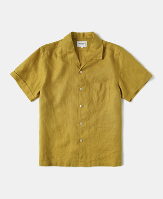 1950s Italian Collar Linen Shirt - Mustard