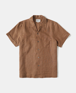 1950s Italian Collar Linen Shirt - Brown