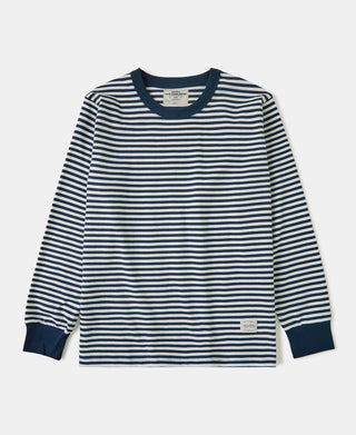 Ribbed Cuff Breton Stripe Long Sleeve T-Shirt - White/Navy