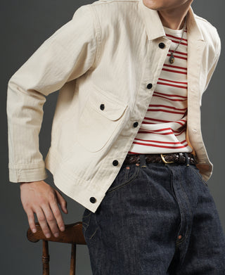 Double Pocket Beige Herringbone Work Jacket