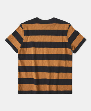 Slub Cotton Wide Striped T-Shirt - Black/Orange