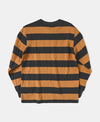 Slub Cotton Wide Striped Long Sleeve T-Shirt - Black/Orange