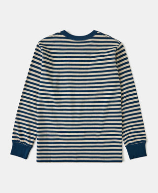 Ribbed Cuff Breton Stripe Long Sleeve T-Shirt - Blue/Apricot