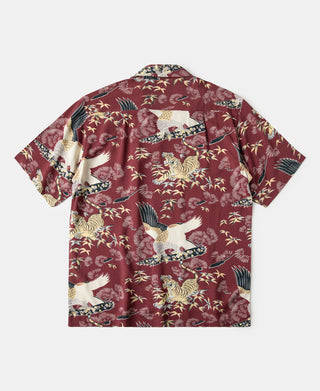 Ukiyo-e Tiger & Crane Pattern Aloha Shirt - Wine Red