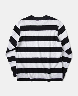 Slub Cotton Wide Striped Long Sleeve T-Shirt - Black/White