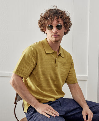 High-low Hem Slub Cotton Polo Shirt - Gold