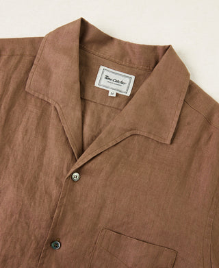 1950s Italian Collar Linen Shirt - Brown