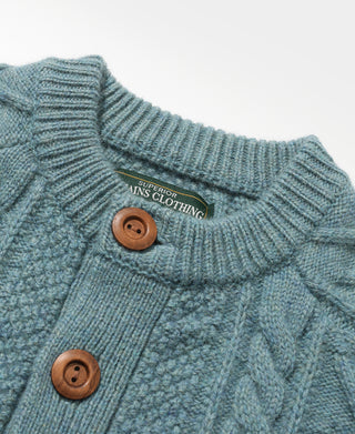 Cable Knit Shawl Collar Cardigan - Pale Blue